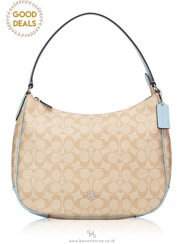 COACH 29209 Signature Zip Shoulder Bag Light Khaki Powder Blue