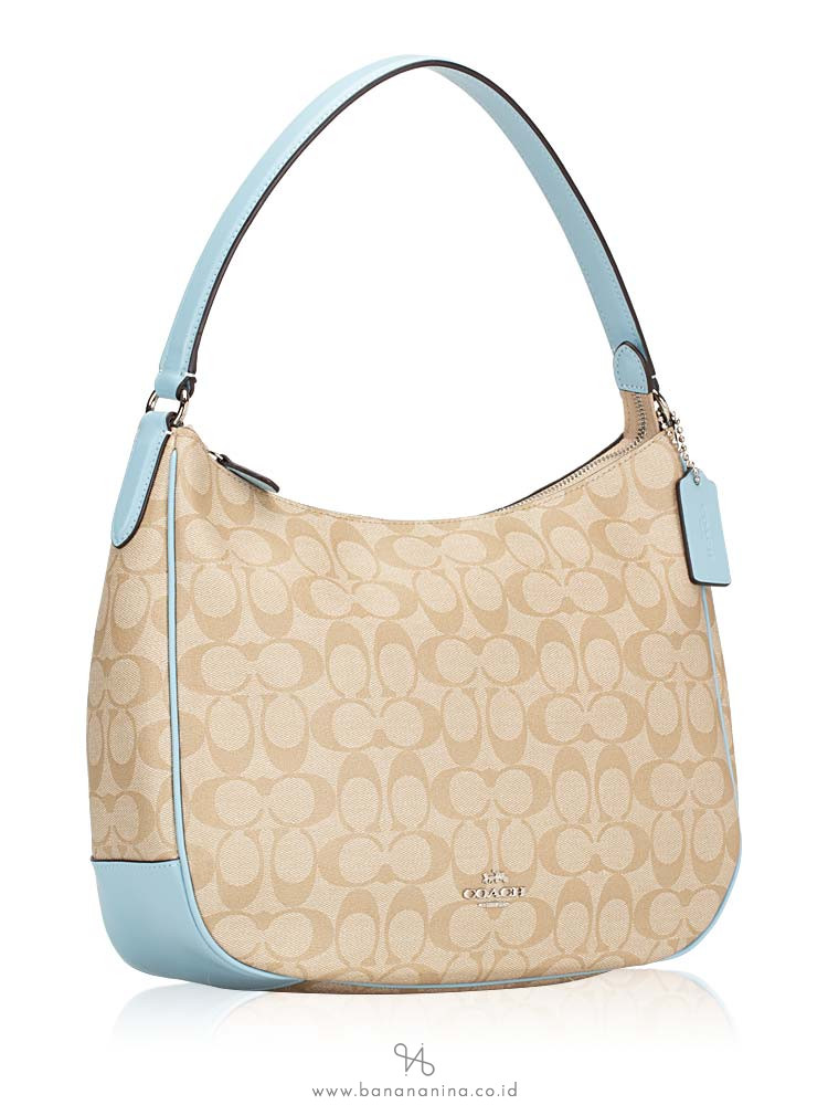 COACH 29209 Signature Zip Shoulder Bag Light Khaki Powder Blue
