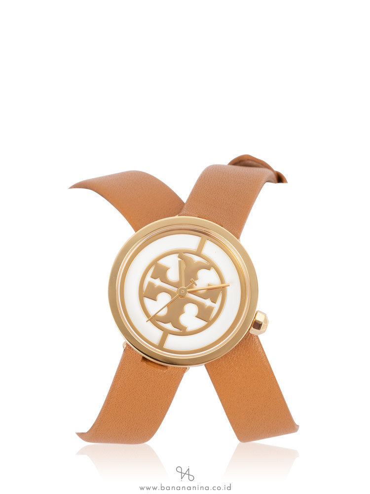 TORY BURCH TBW4018 Reva Leather Double Wrap Watch Luggage Gold