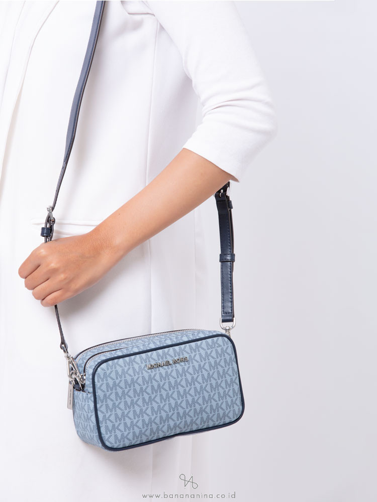 MICHAEL KORS Connie Monogram Small Camera Bag Pale Blue Navy