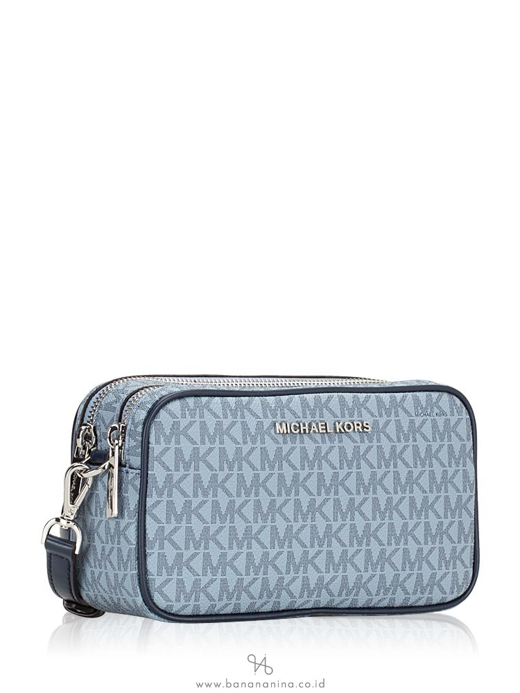 MICHAEL KORS Connie Monogram Small Camera Bag Pale Blue Navy