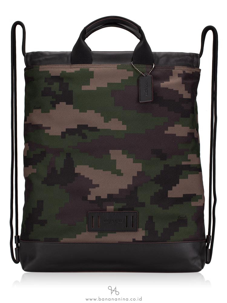 COACH Men 72926 Pixel Camo Terrain Drawstring Backpack Dark Green multi