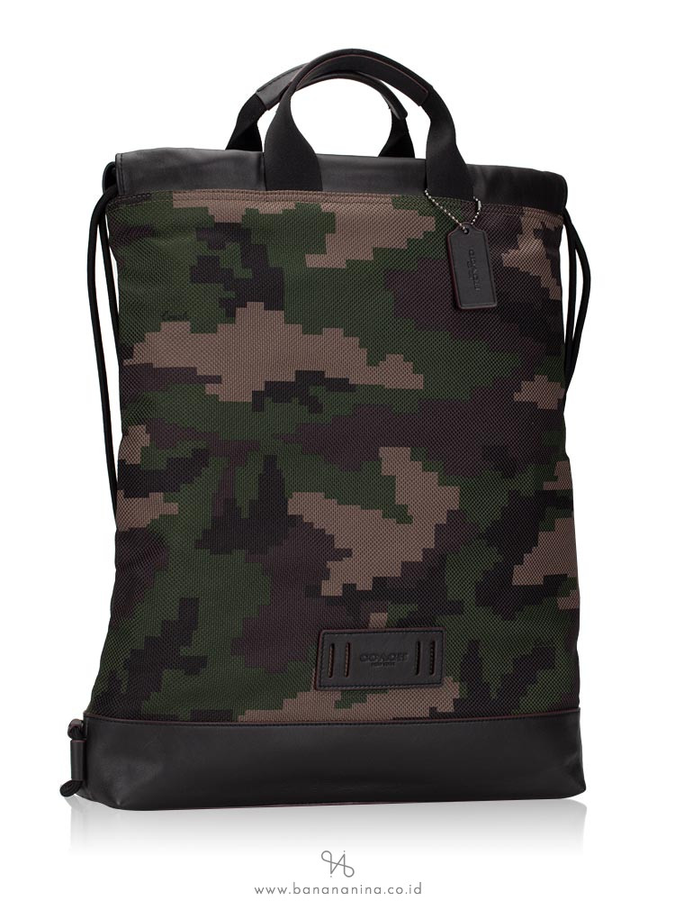 COACH Men 72926 Pixel Camo Terrain Drawstring Backpack Dark Green multi