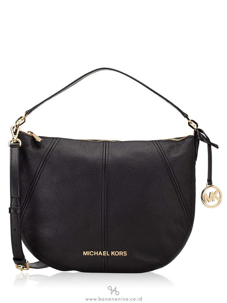 MICHAEL KORS Bedford Leather Medium Crescent Shoulder Bag Black