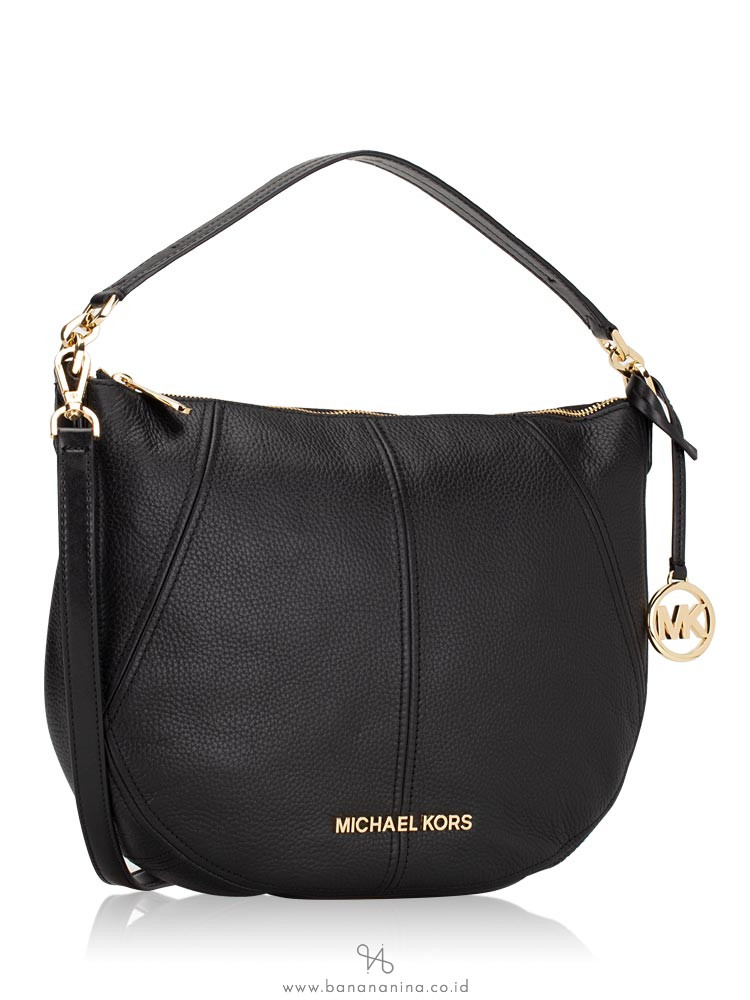 MICHAEL KORS Bedford Leather Medium Crescent Shoulder Bag Black