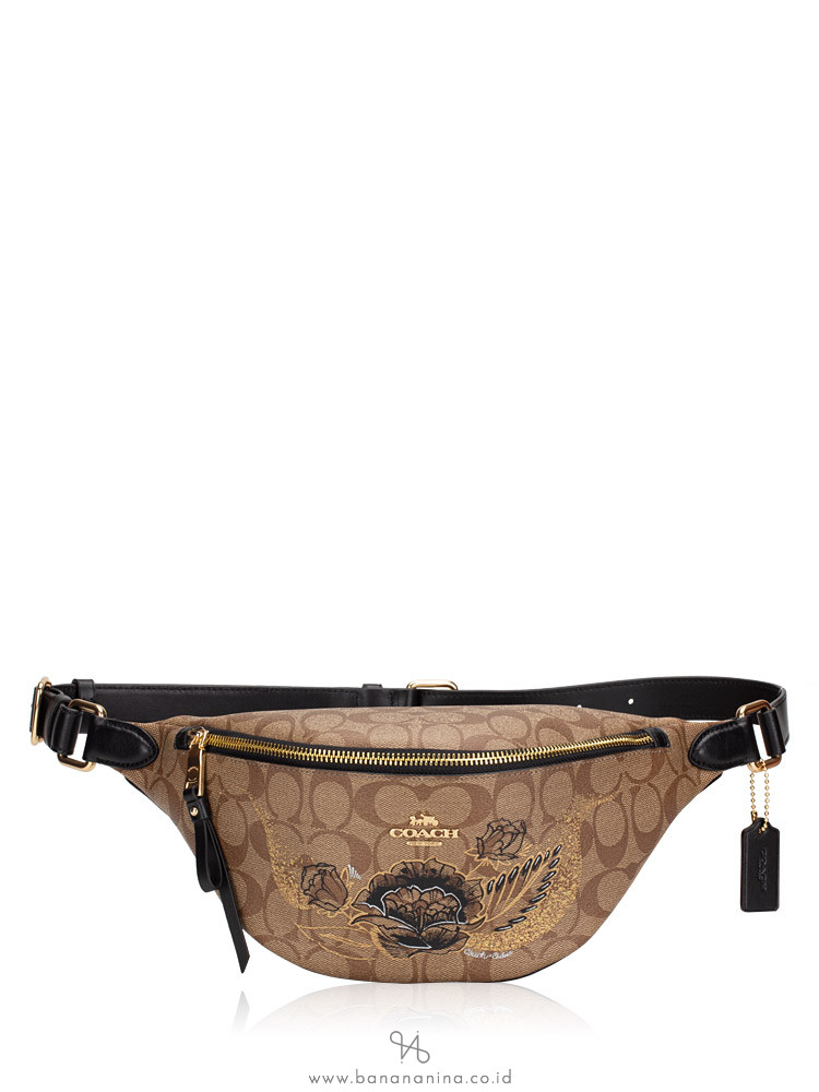 COACH 76663 Signature Chelsea Belt Bag Khaki Black Multi