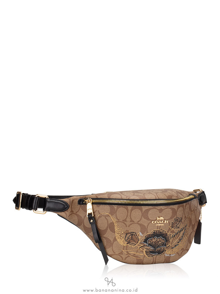 COACH 76663 Signature Chelsea Belt Bag Khaki Black Multi