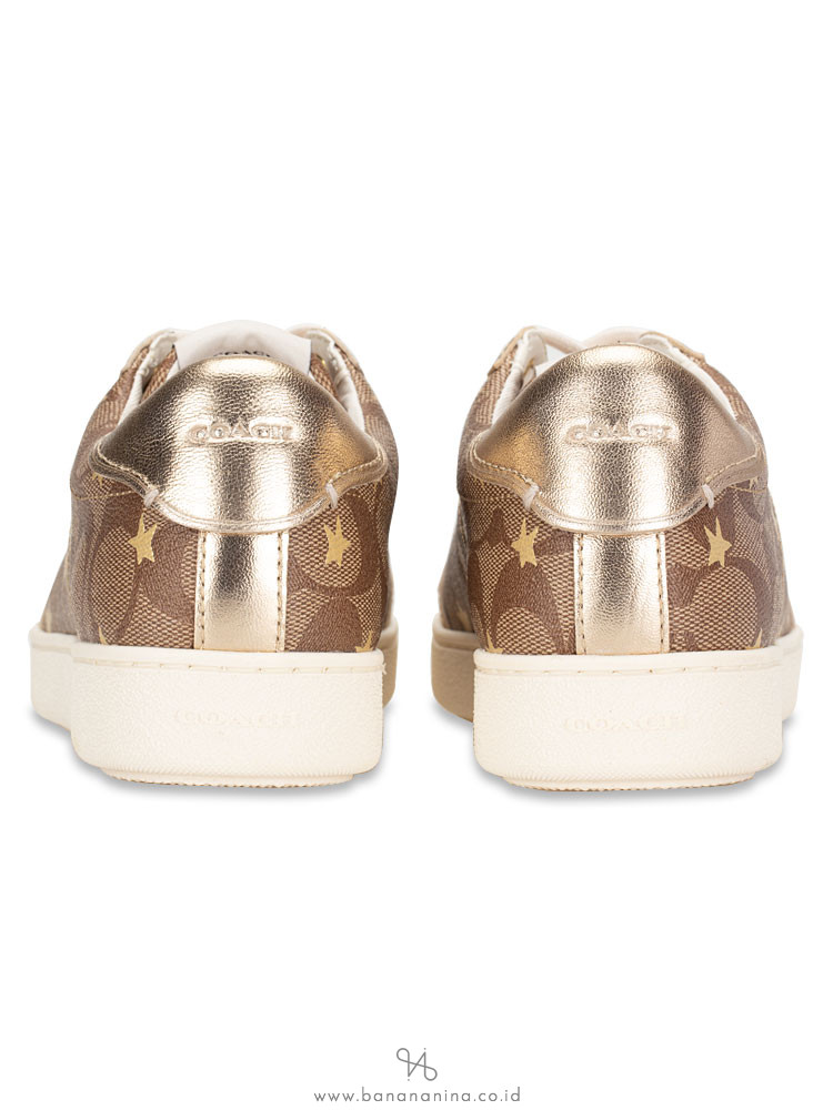 COACH C116 Signature Star Sneakers Khaki Gold Sz 7