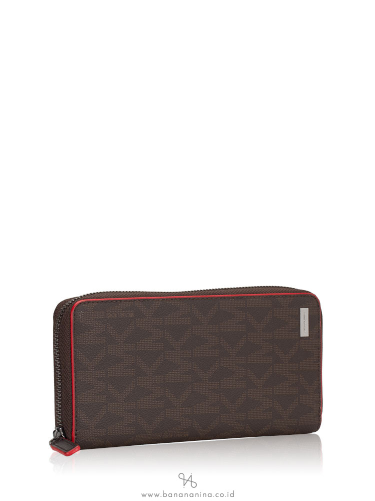 MICHAEL KORS Men Jet Set Signature Tech Zip Wallet Brown Red