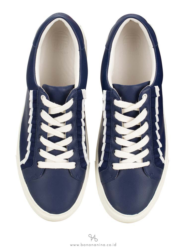 TORY SPORT Ruffle Leather Sneakers Navy Sea Sz 9.5