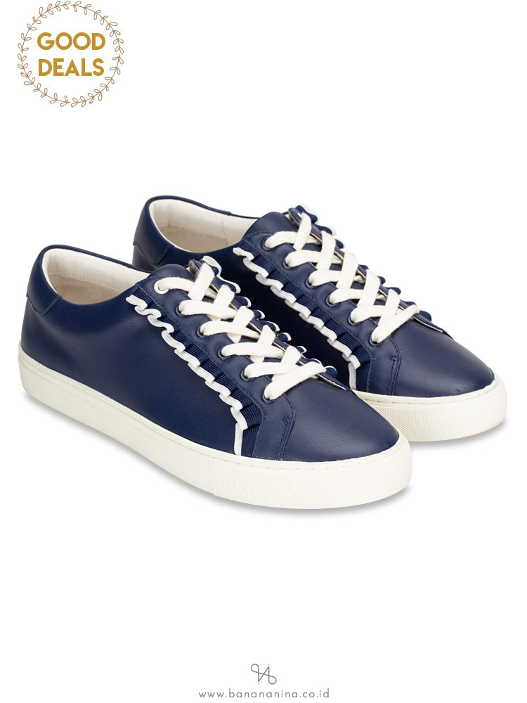 TORY SPORT Ruffle Leather Sneakers Navy Sea Sz 9.5