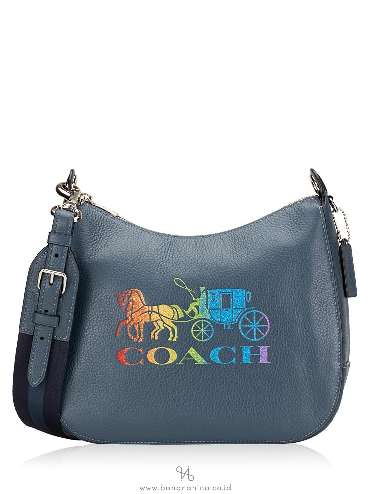 COACH 76766 Leather Rainbow Glitter Jes Hobo Denim Multi