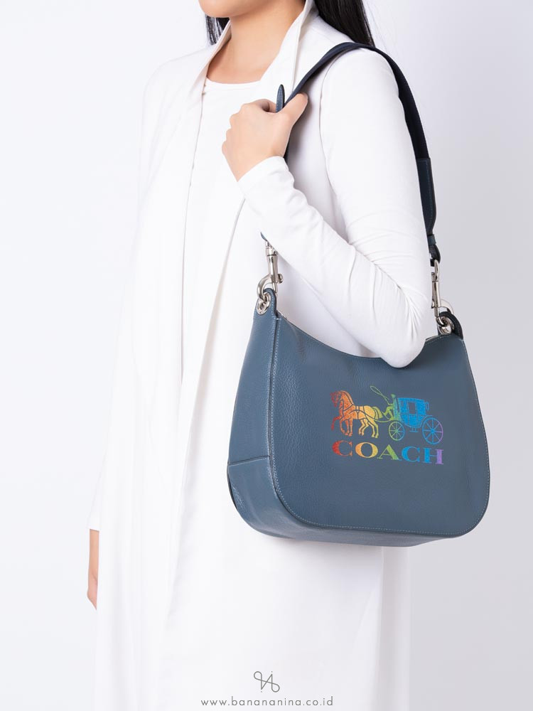 COACH 76766 Leather Rainbow Glitter Jes Hobo Denim Multi