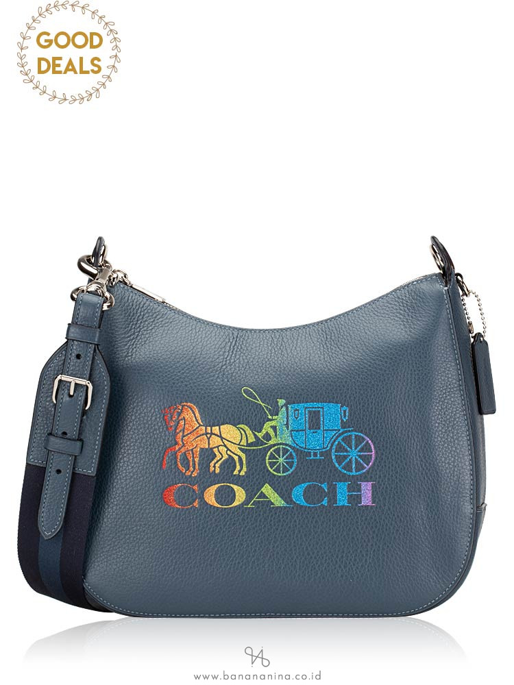 COACH 76766 Leather Rainbow Glitter Jes Hobo Denim Multi