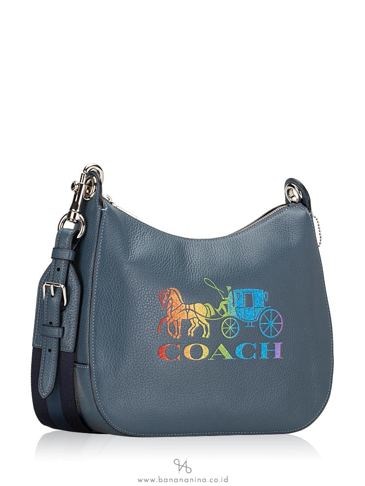 COACH 76766 Leather Rainbow Glitter Jes Hobo Denim Multi