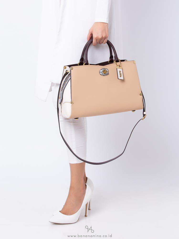 COACH 55599 Mason Carryall Colorblock Satchel Beechwood Chalk