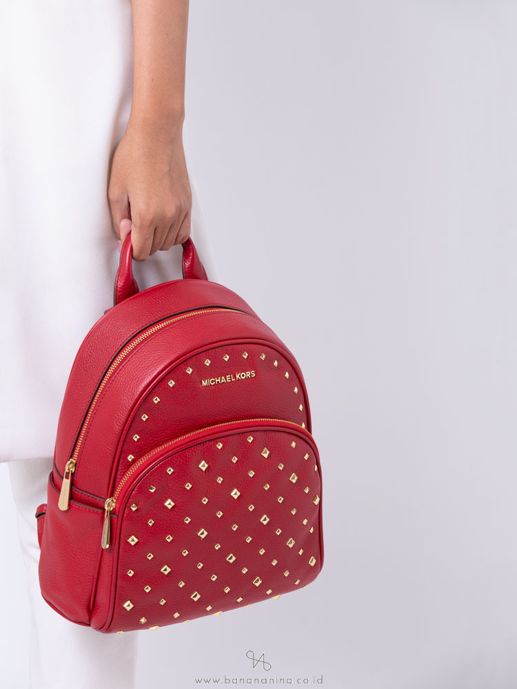 MICHAEL KORS Abbey Studded Leather Medium Backpack Scarlet