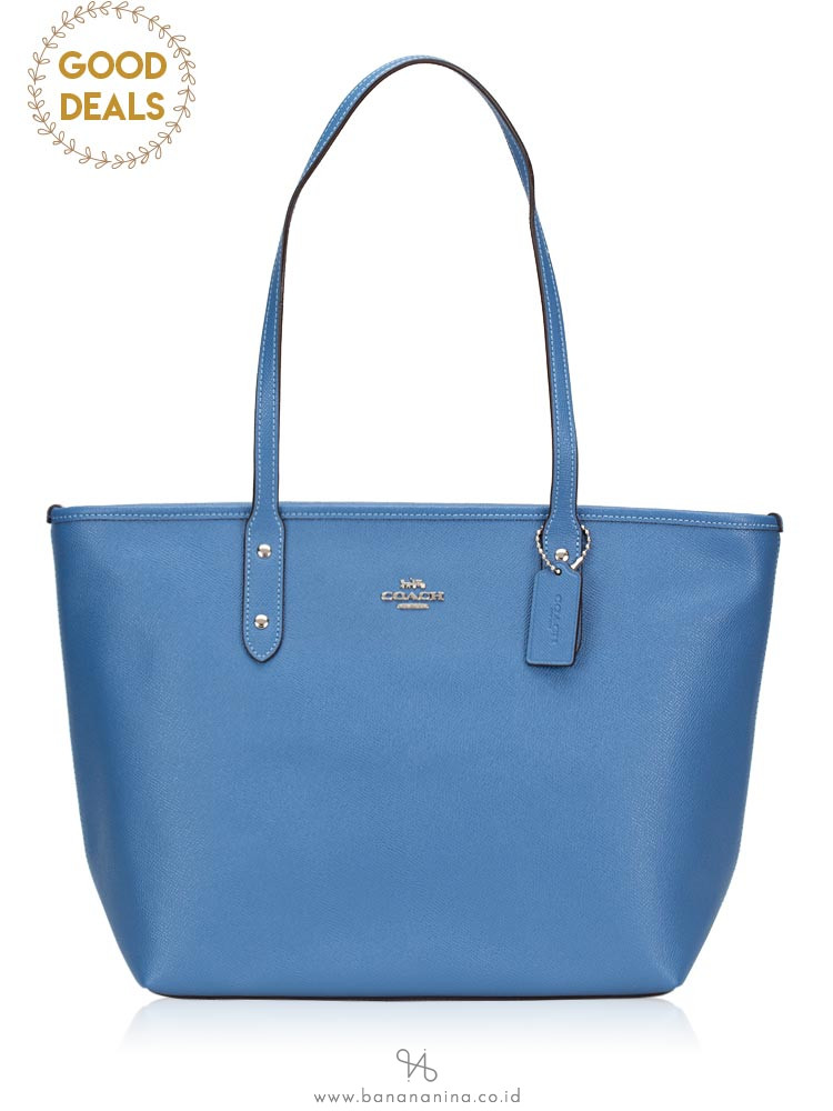 COACH 58846 Crossgrain Leather City Zip Tote Sky Blue