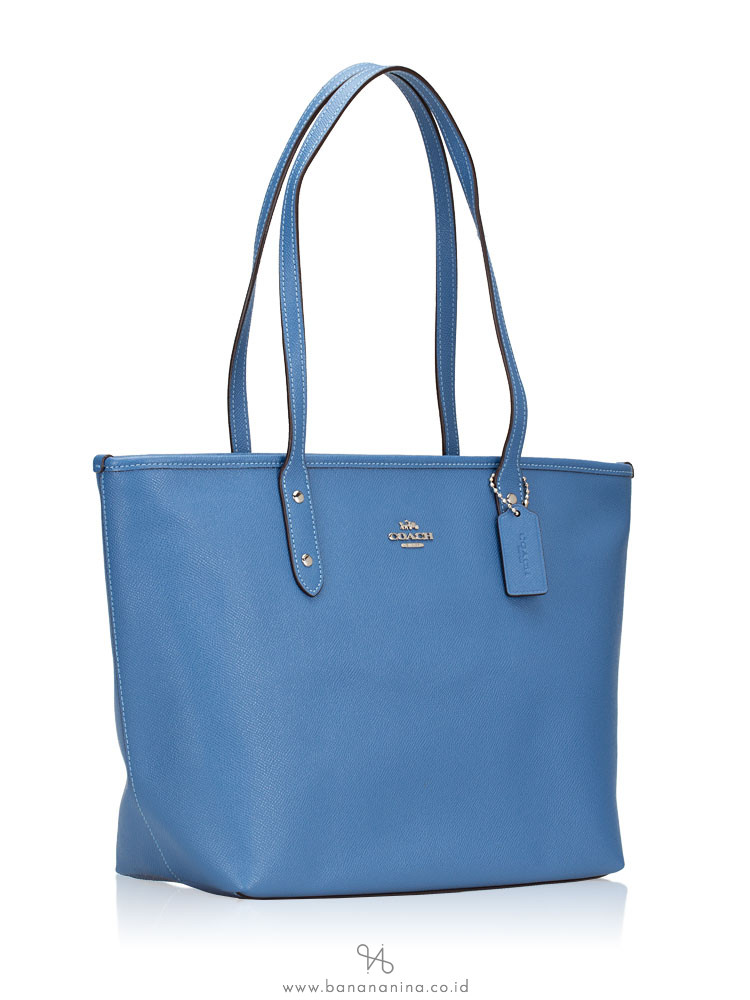 COACH 58846 Crossgrain Leather City Zip Tote Sky Blue