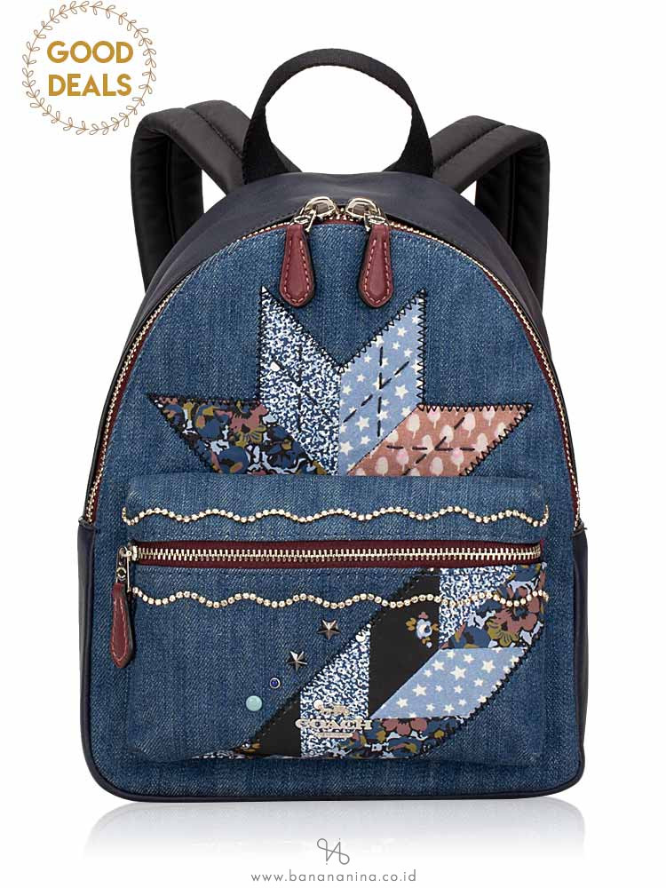 COACH 39917 Star Patch Mini Charlie Backpack Denim Multi