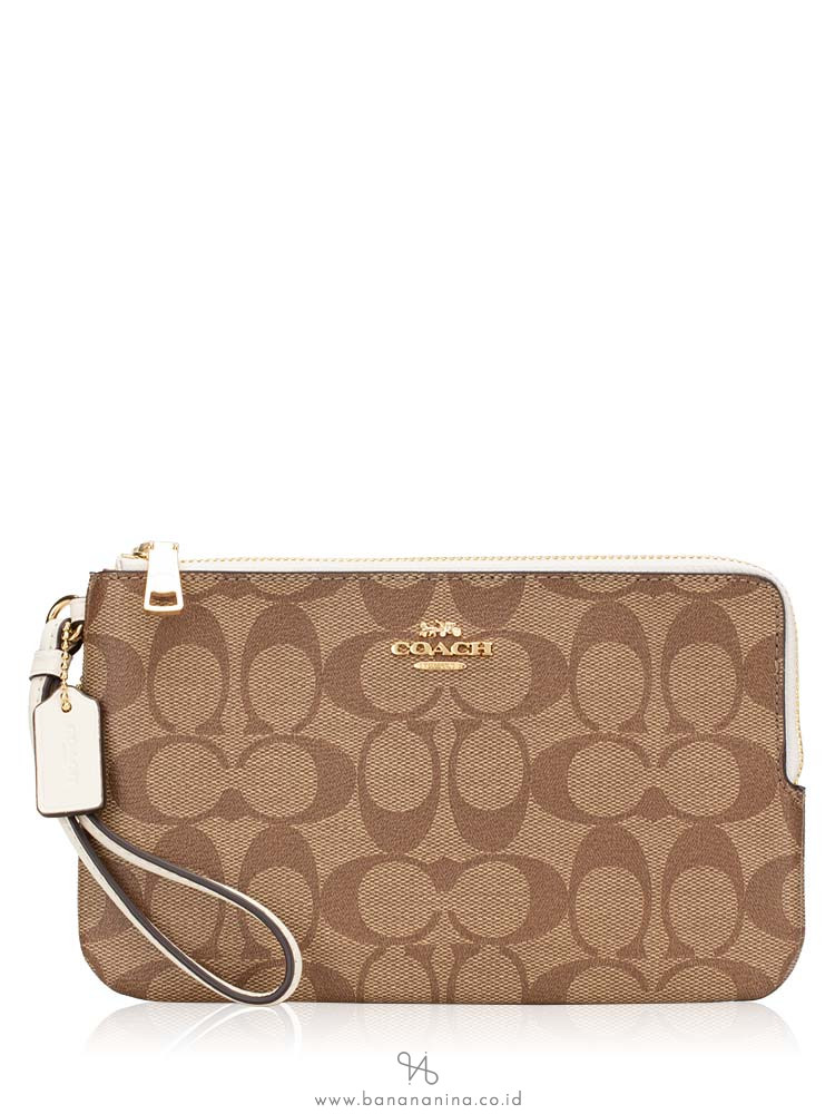 COACH 16109 Signature Double Zip Wallet Khaki Chalk