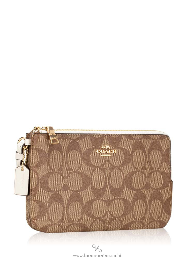 COACH 16109 Signature Double Zip Wallet Khaki Chalk