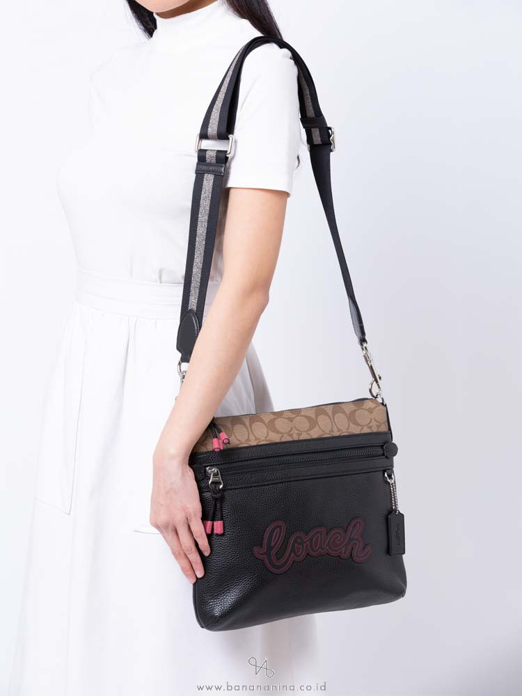 COACH Men 76746 Signature Vale File Crossbody Khaki Black Multi