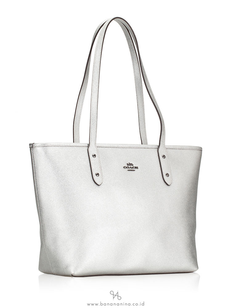 COACH 16224 Metallic Crossgrain City Zip Tote Silver