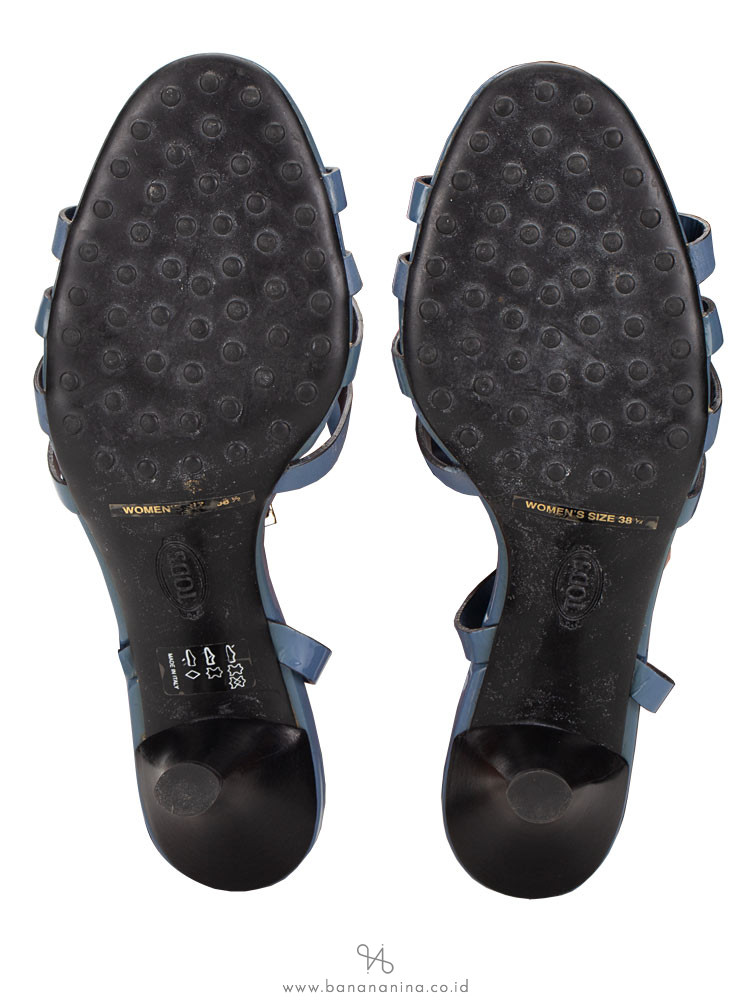 TOD'S Patent Leather Sandals Heels Blue Sz 38.5