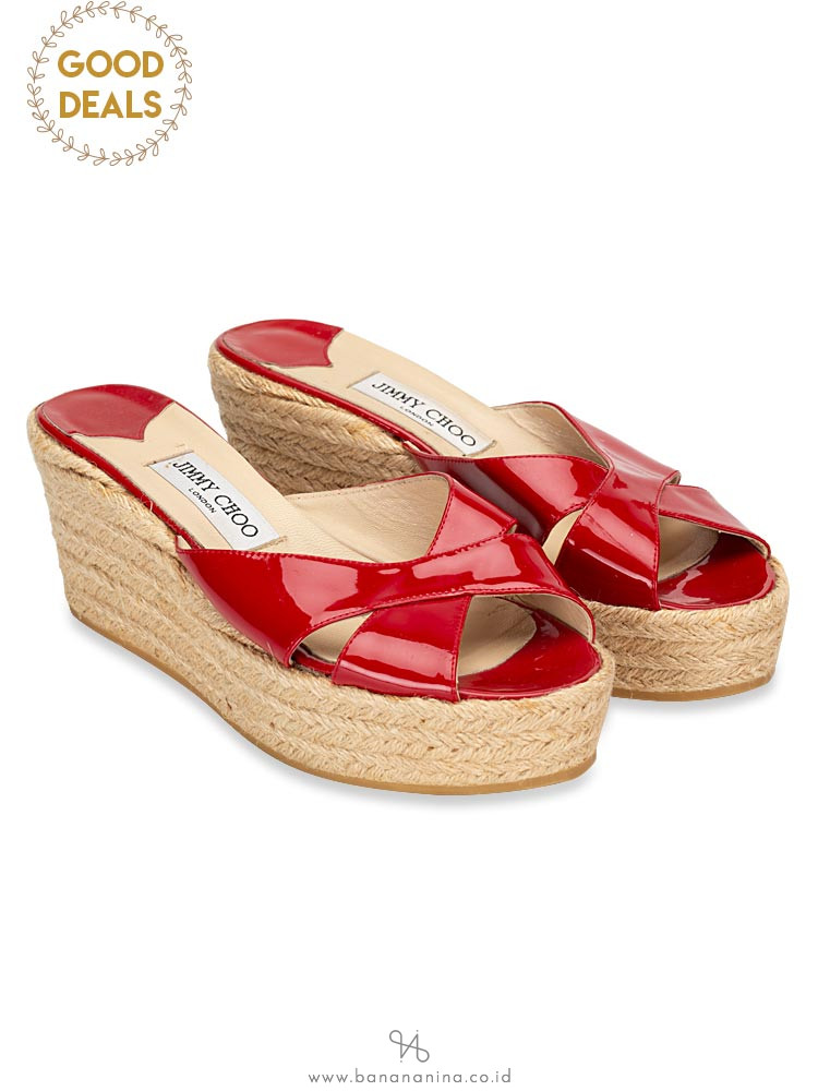 JIMMY CHOO Paisley Patent Leather Wedges Sandals Red Sz 39