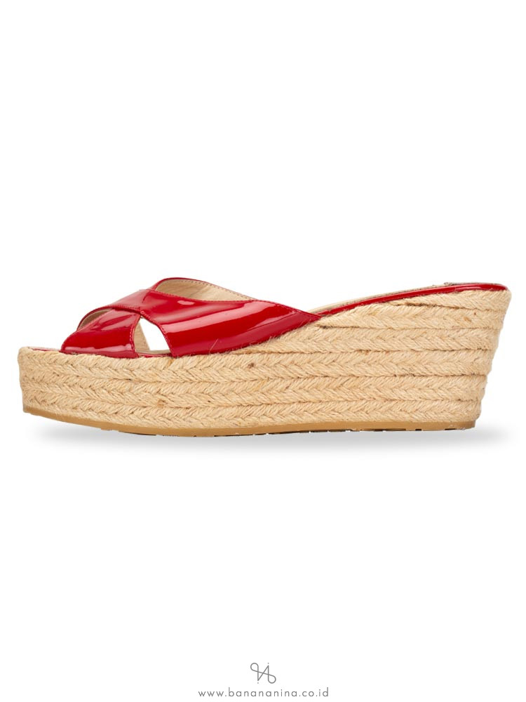 JIMMY CHOO Paisley Patent Leather Wedges Sandals Red Sz 39