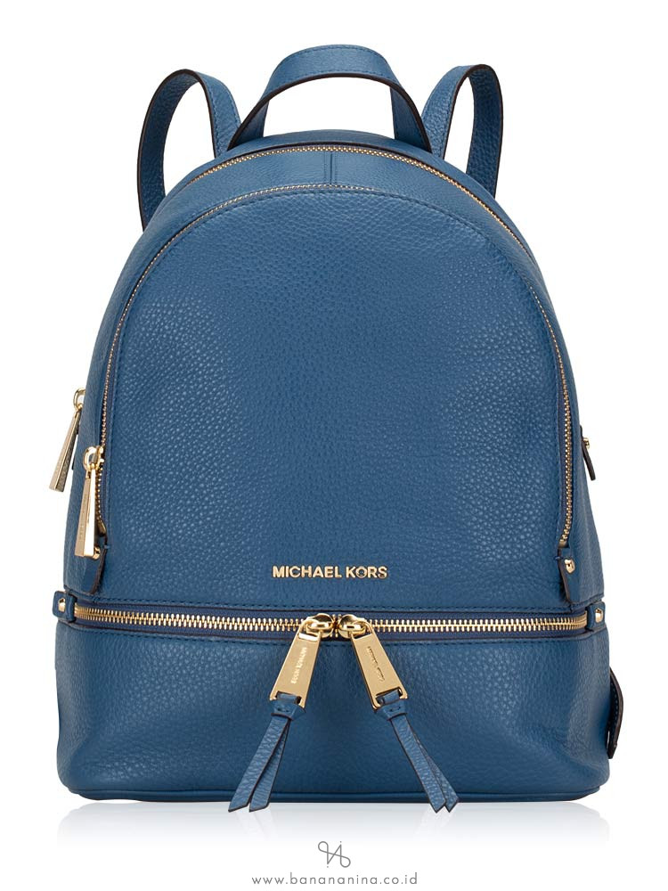 MICHAEL KORS Rhea Leather Zip Medium Backpack Dark Chambray