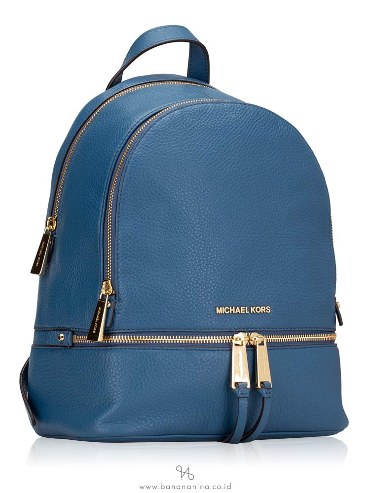 MICHAEL KORS Rhea Leather Zip Medium Backpack Dark Chambray