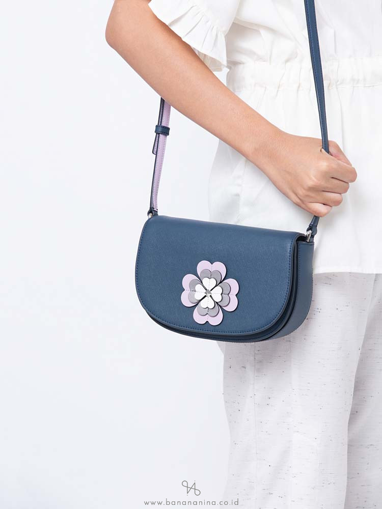 KATE SPADE Reiley Spade Flower Applique Flap Crossbody Petrol Blue