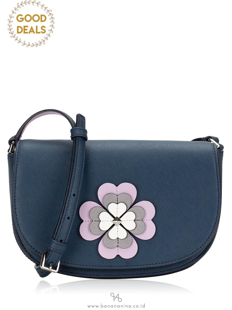 KATE SPADE Reiley Spade Flower Applique Flap Crossbody Petrol Blue