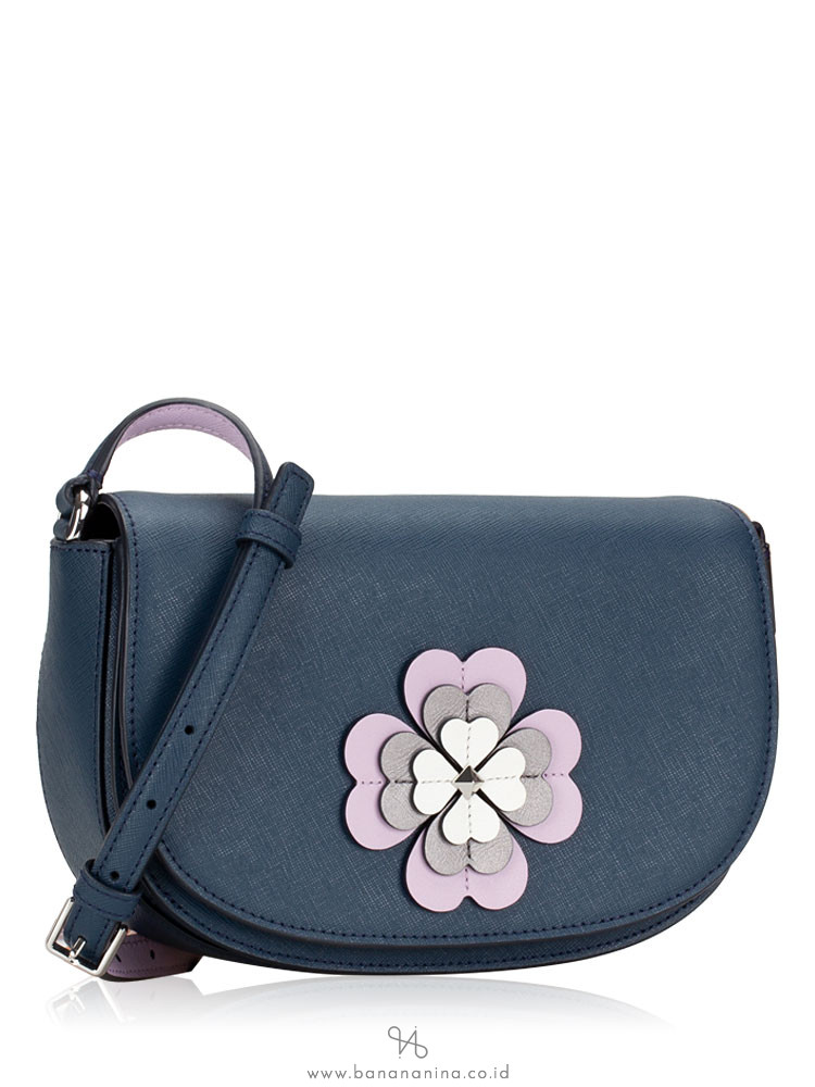 KATE SPADE Reiley Spade Flower Applique Flap Crossbody Petrol Blue