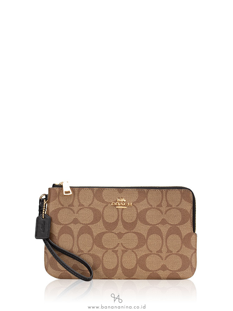 COACH 16109 Signature Double Zip Wallet Khaki Black