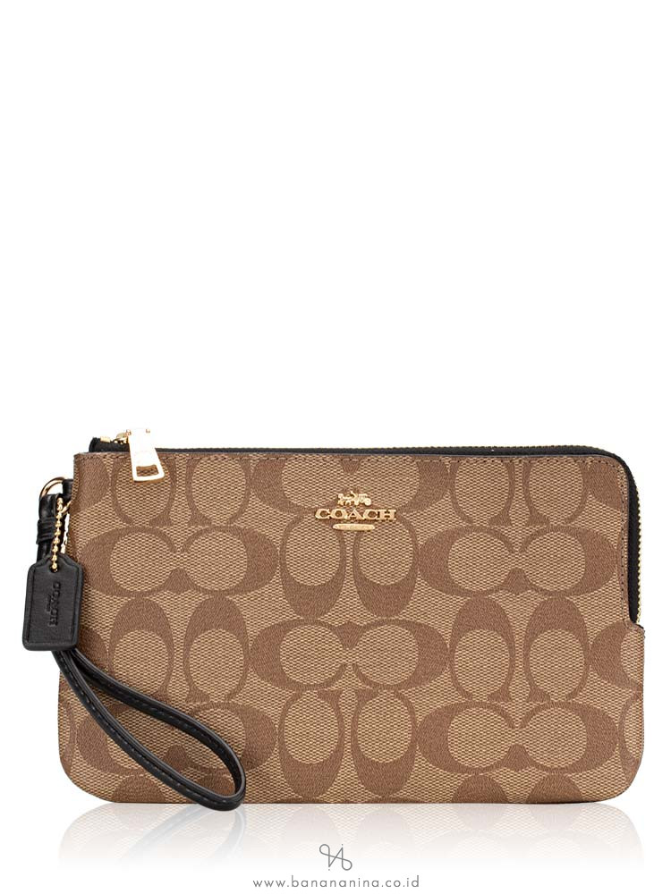 COACH 16109 Signature Double Zip Wallet Khaki Black