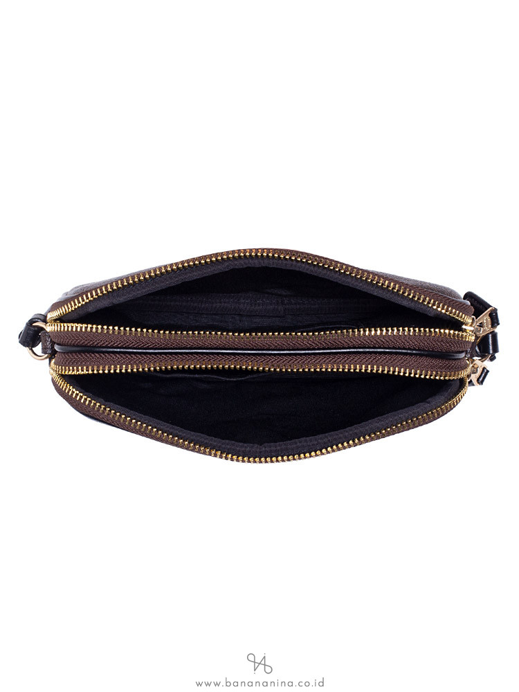 COACH 77996 Signature Double Zip Crossbody Pouch Brown Black