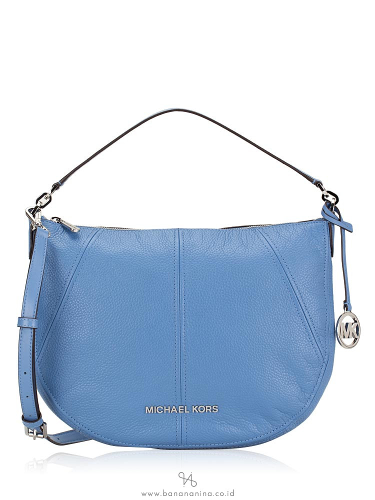 MICHAEL KORS Bedford Leather Medium Crescent Shoulder Bag French Blue