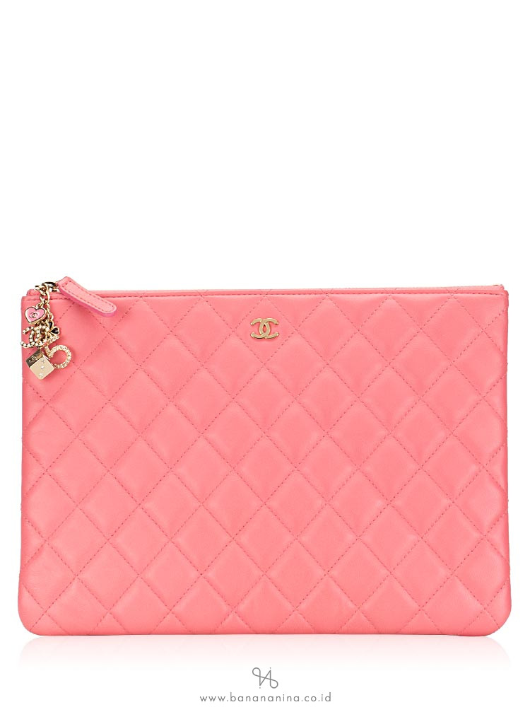 CHANEL Lambskin Large O Case Clutch Pink