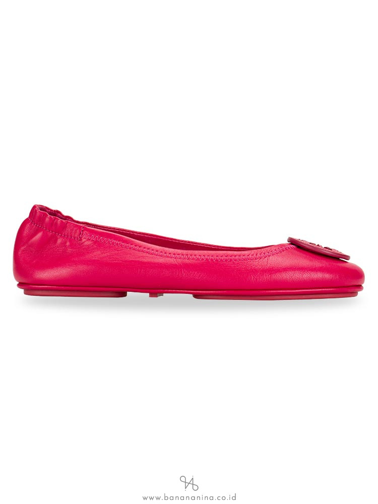 TORY BURCH Minnie Travel Leather Flats Dark Azalea Sz 7