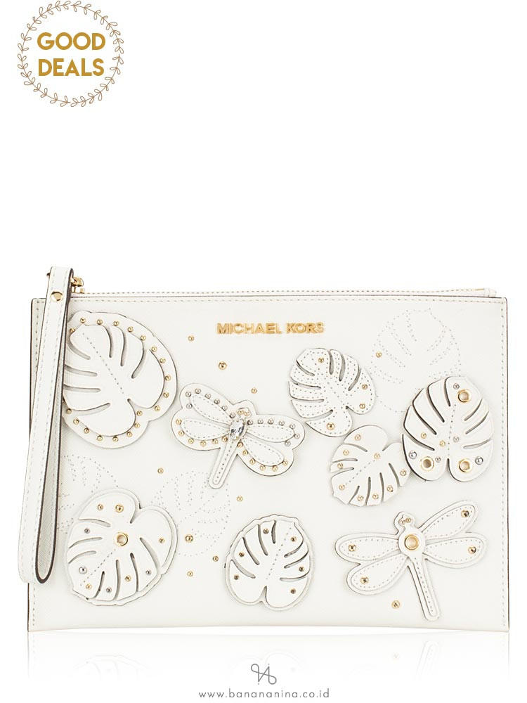 MICHAEL KORS Jet Set Travel XL Zip Clutch Optic White