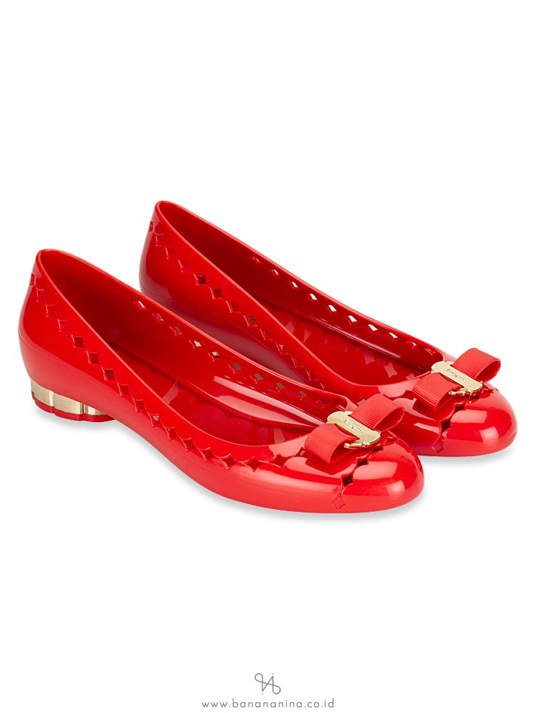 SALVATORE FERRAGAMO Vara Bow Jelly Ballet Flat Red Sz 8