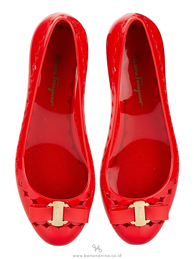 SALVATORE FERRAGAMO Vara Bow Jelly Ballet Flat Red Sz 8