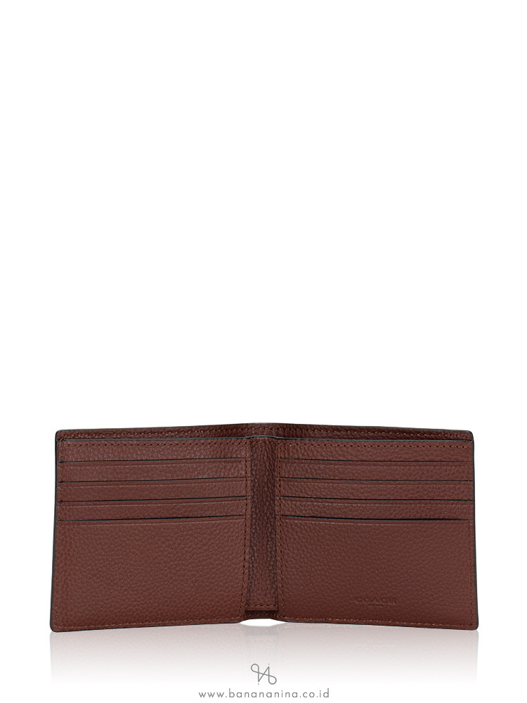 COACH Men 24647 Double Billfold Wallet Dark Brown