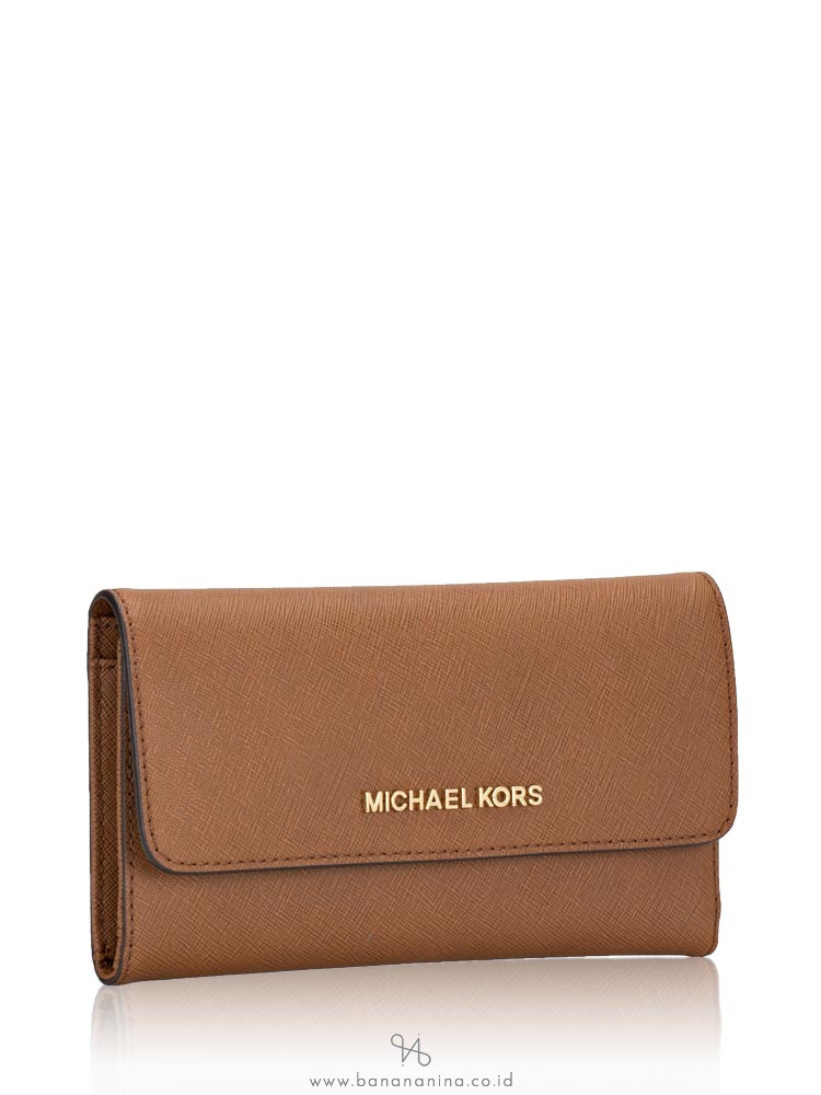Michael Kors Jet Set Travel Large Trifold Wallet Signature MK Brown Black  Pink - Michael Kors wallet 