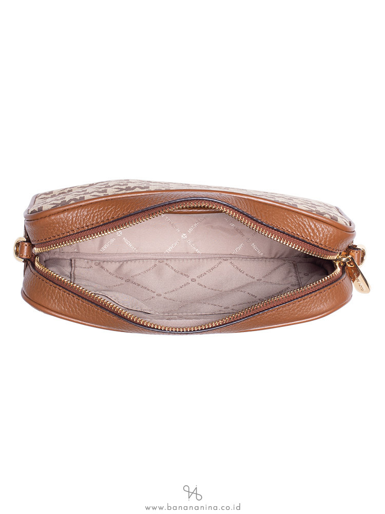 MICHAEL KORS Jet Set Stripe Monogram Large Crossbody Beige Ebony Luggage