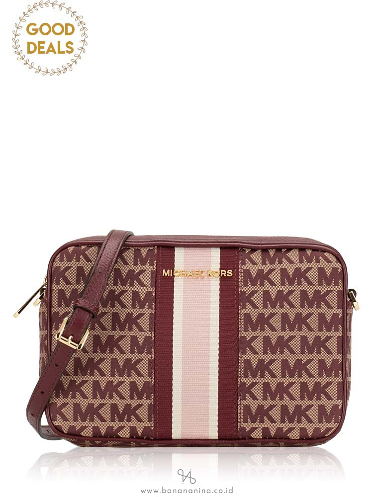 MICHAEL KORS Jet Set Stripe Monogram Large Crossbody Oxblood