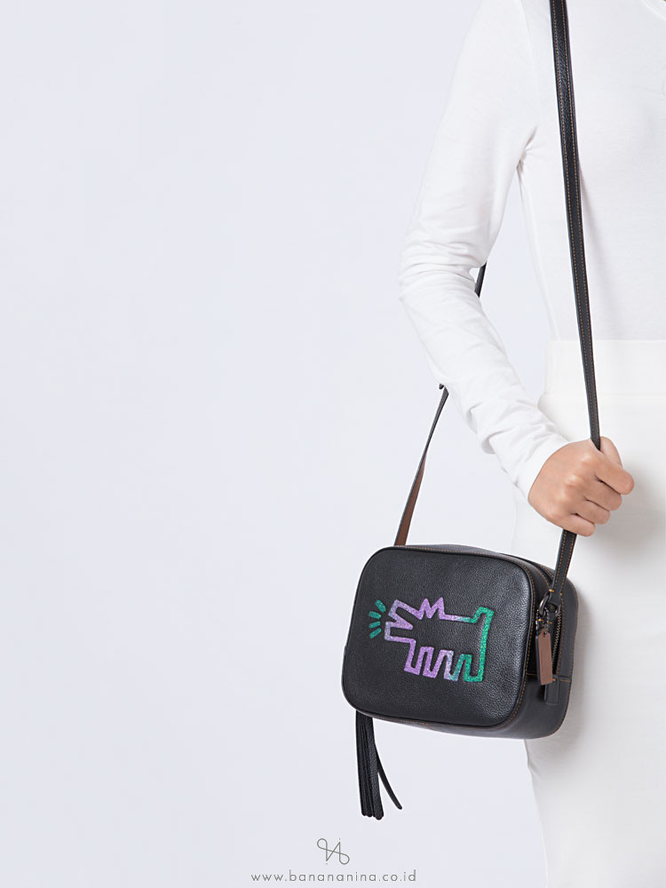 COACH 28648 Keith Haring Crazy Dog Camera Bag Black